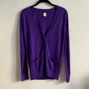 J Crew | Purple Merino Wool Cardigan with Black Gem Style Buttons